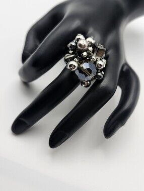Source Unknown Smoky Amber and Hematite Cluster Ring